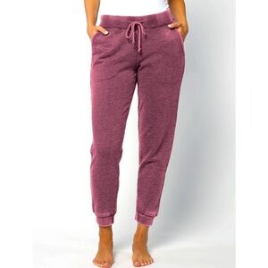 Women’s Sherpa Lined Pink Rose Sweatpants Drawstring Elastic Joggers